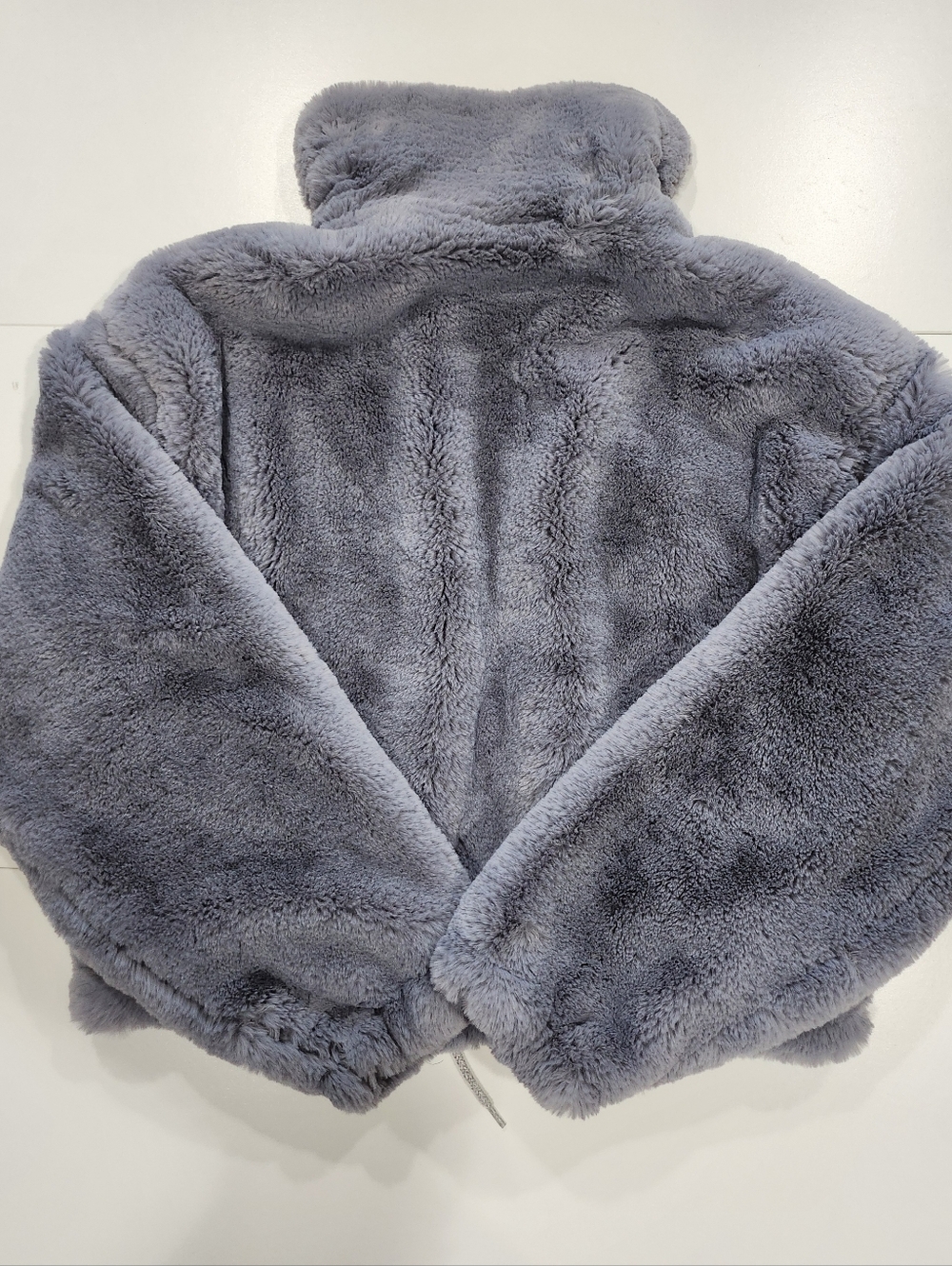 Anthropologie Elevenses Blue Gray Faux Fur Zip Up Teddy Jacket Plush Medium - Picture 5 of 14